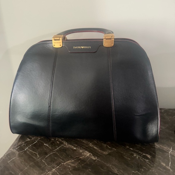 Emporio Armani Handbags - Emporio Armani Black Leather Bag with Gold Accents